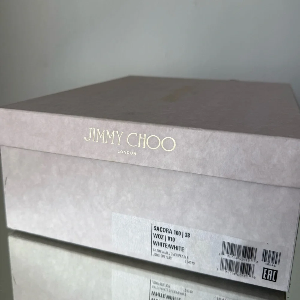 Like New Jimmy Choo Sacora 100 White Satin Sandals with All Over Pearls 38 - Picture 14 of 16